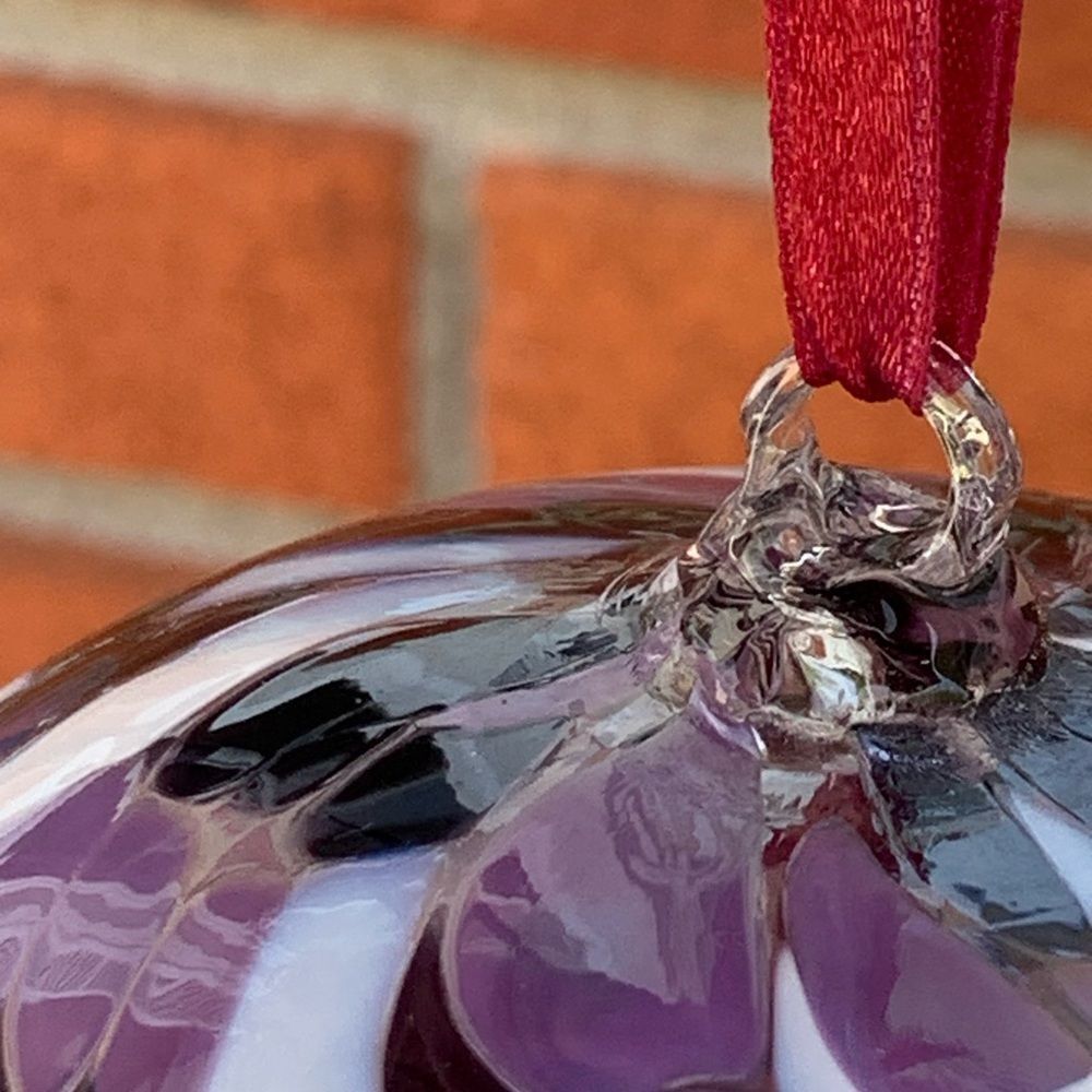 Handmade Artisan Glass Ornament - Purple and White - Picture 4 of 14